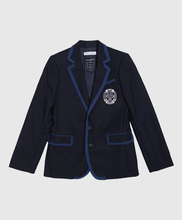 Dolce&Gabbana Blazer in lana celeste con patch logo L41J81G7NMP