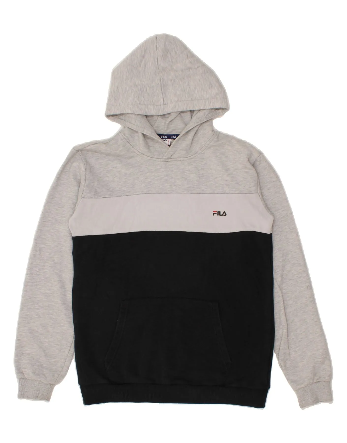 FILA Boys Hoodie Jumper 15-16 Years Grey Colourblock Cotton