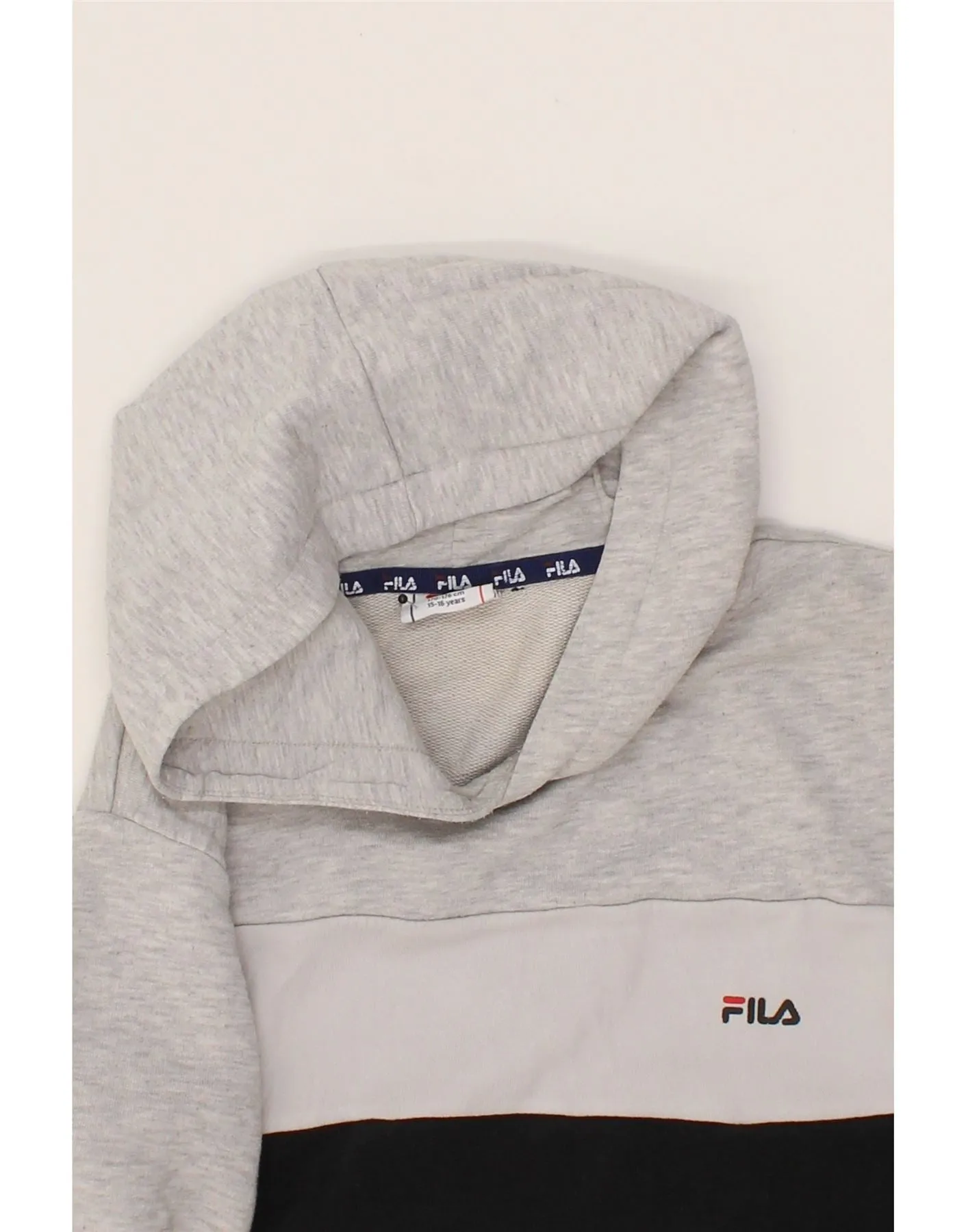 FILA Boys Hoodie Jumper 15-16 Years Grey Colourblock Cotton