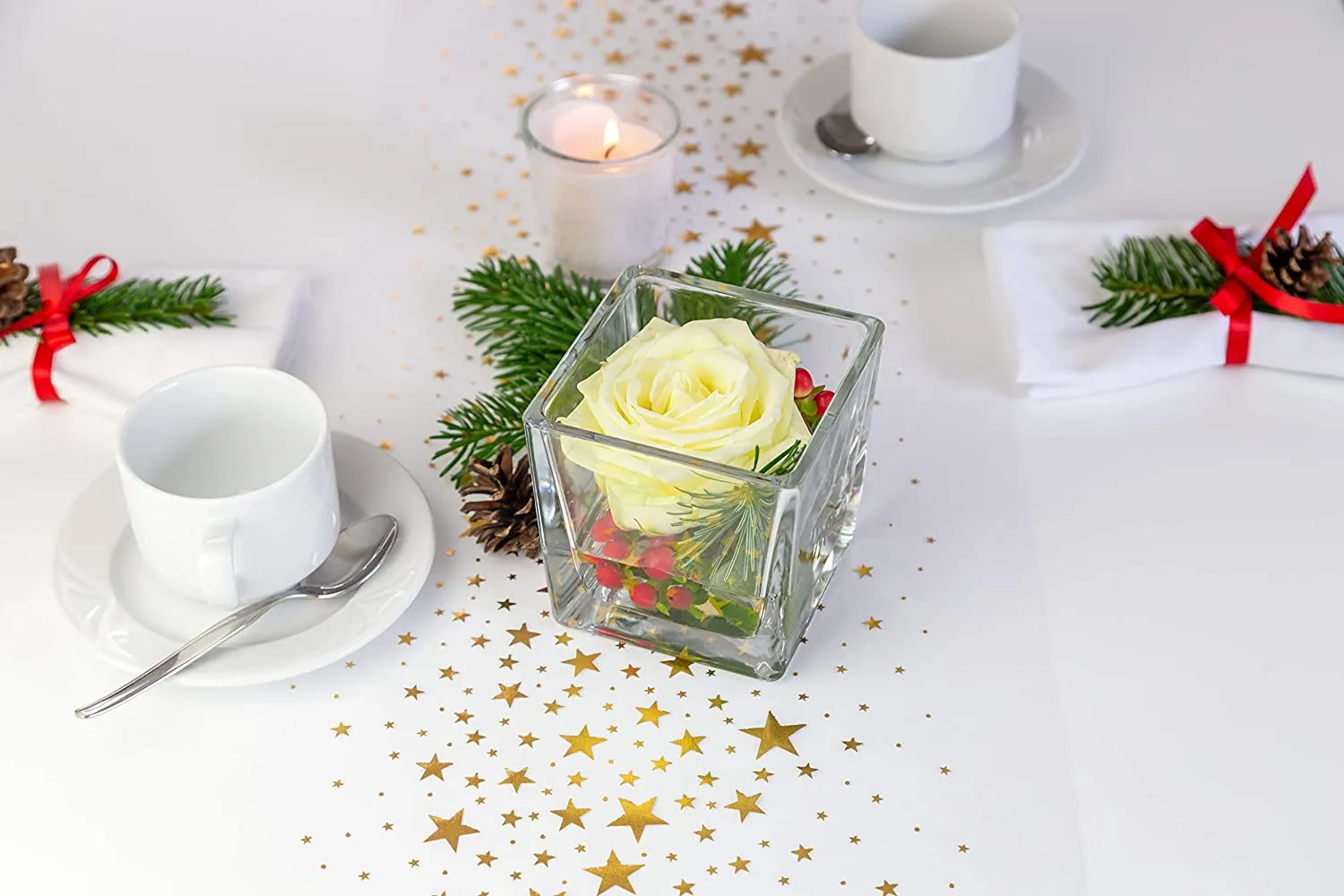 Guida da tavolo in organza con stelle dorate, 28 cm x 5 m, decorazione natalizia per la tavola, per l’Avvento e il Natale