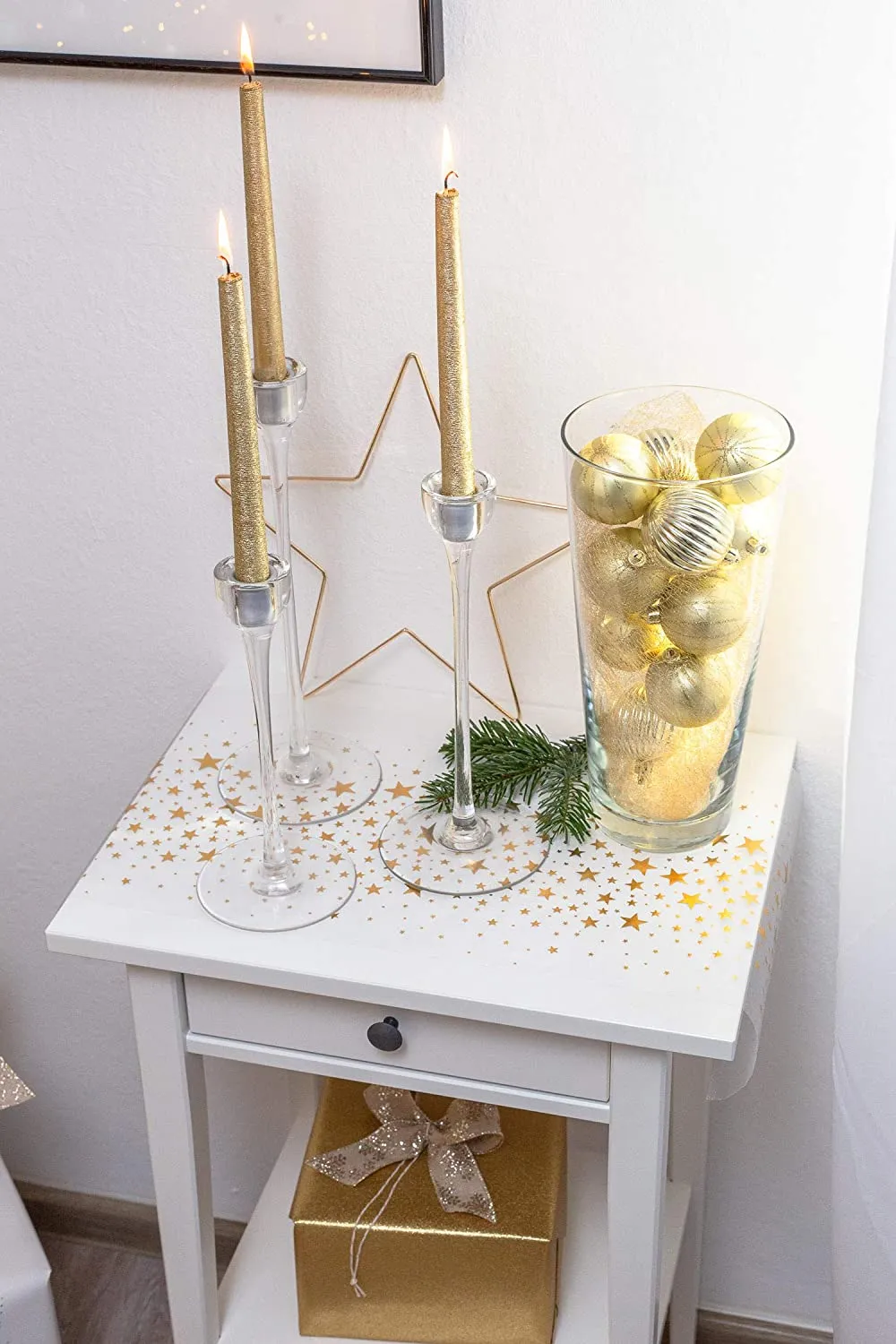 Guida da tavolo in organza con stelle dorate, 28 cm x 5 m, decorazione natalizia per la tavola, per l’Avvento e il Natale
