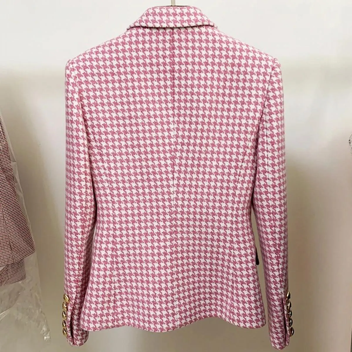 High Street Newest Fashion 2022 Designer Giacca da donna doppio petto con bottoni in leone di lana tweed pied de poule Blazer Bl