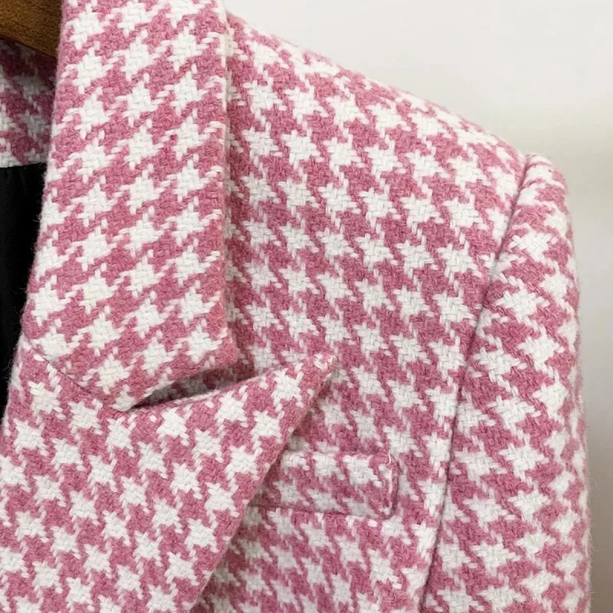 High Street Newest Fashion 2022 Designer Giacca da donna doppio petto con bottoni in leone di lana tweed pied de poule Blazer Bl
