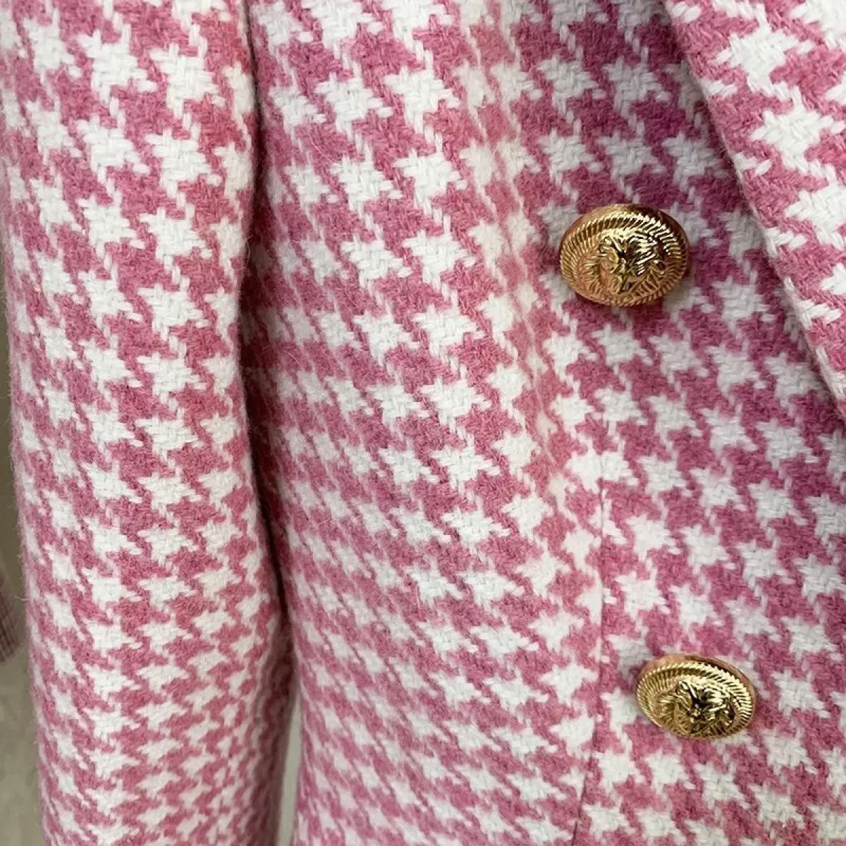 High Street Newest Fashion 2022 Designer Giacca da donna doppio petto con bottoni in leone di lana tweed pied de poule Blazer Bl