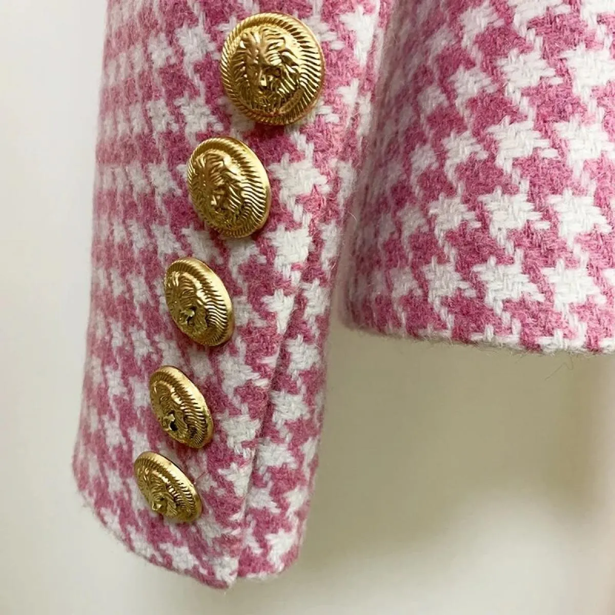 High Street Newest Fashion 2022 Designer Giacca da donna doppio petto con bottoni in leone di lana tweed pied de poule Blazer Bl