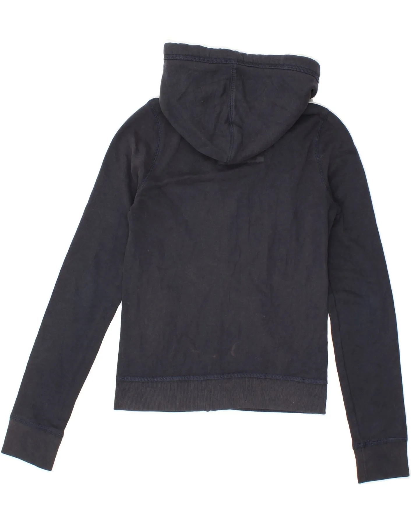 HOLLISTER Womens Zip Hoodie Sweater UK 8 Small Navy Blue Cotton