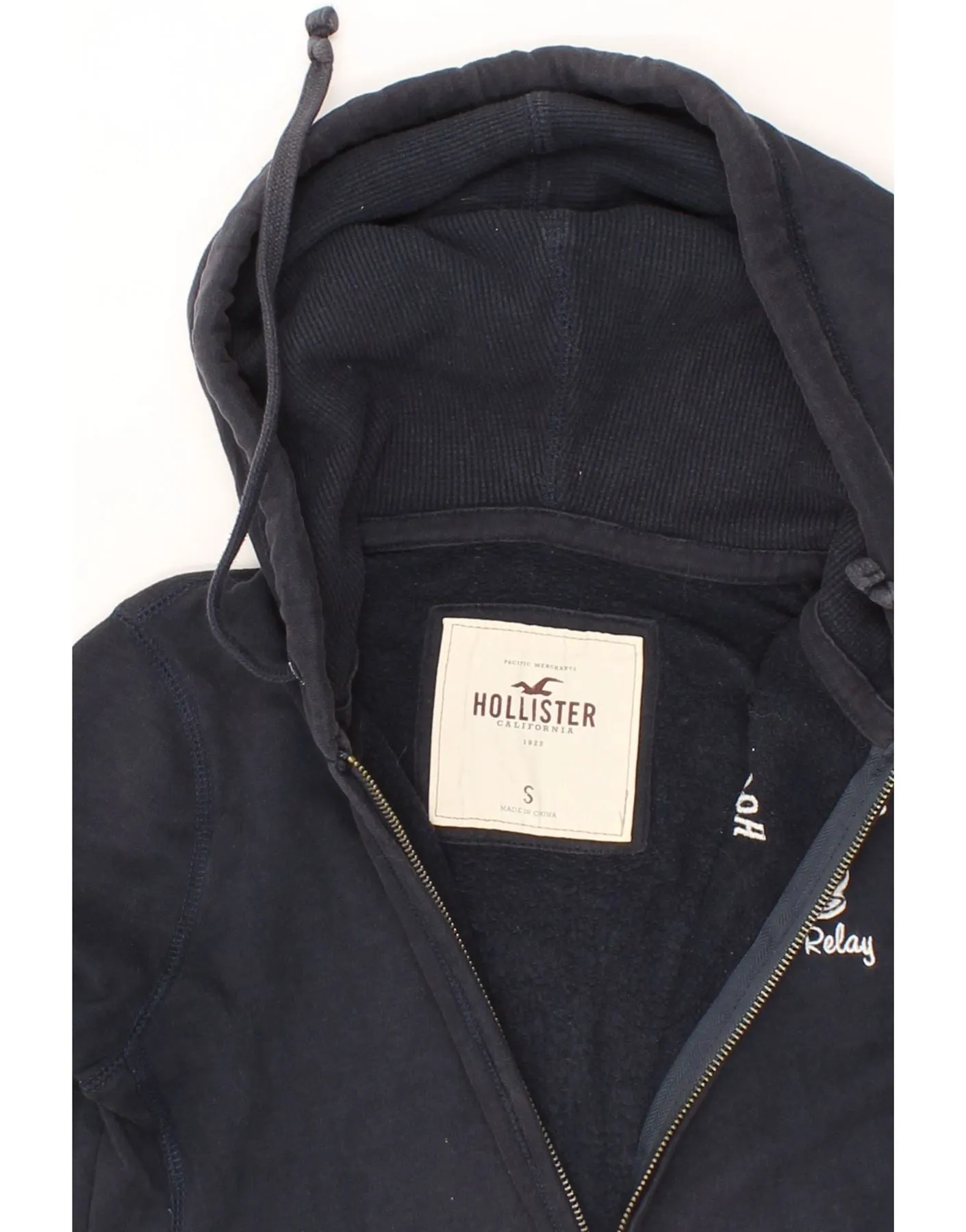 HOLLISTER Womens Zip Hoodie Sweater UK 8 Small Navy Blue Cotton