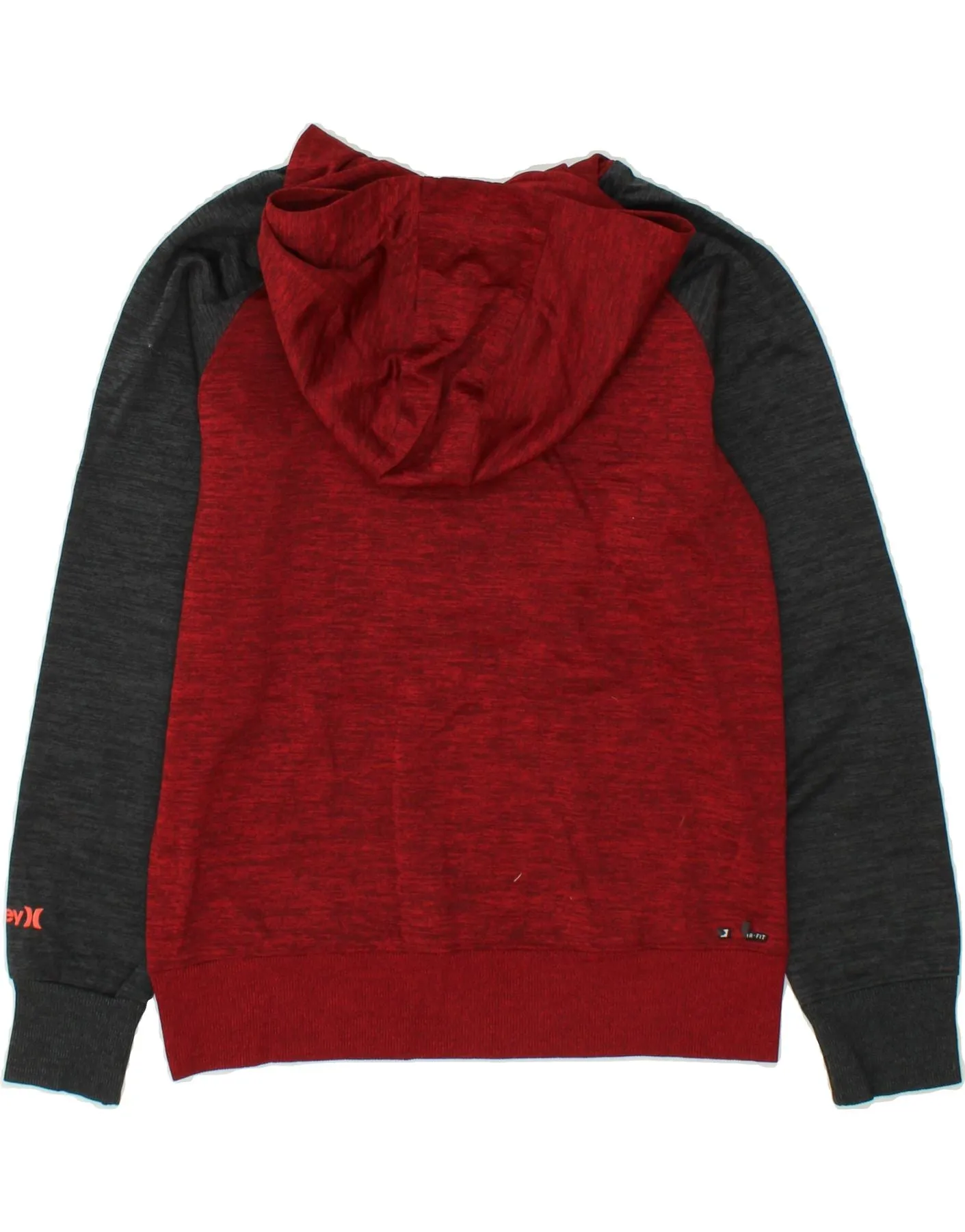 HURLEY Womens Graphic Hoodie Jumper UK 14 Large Maroon Colourblock