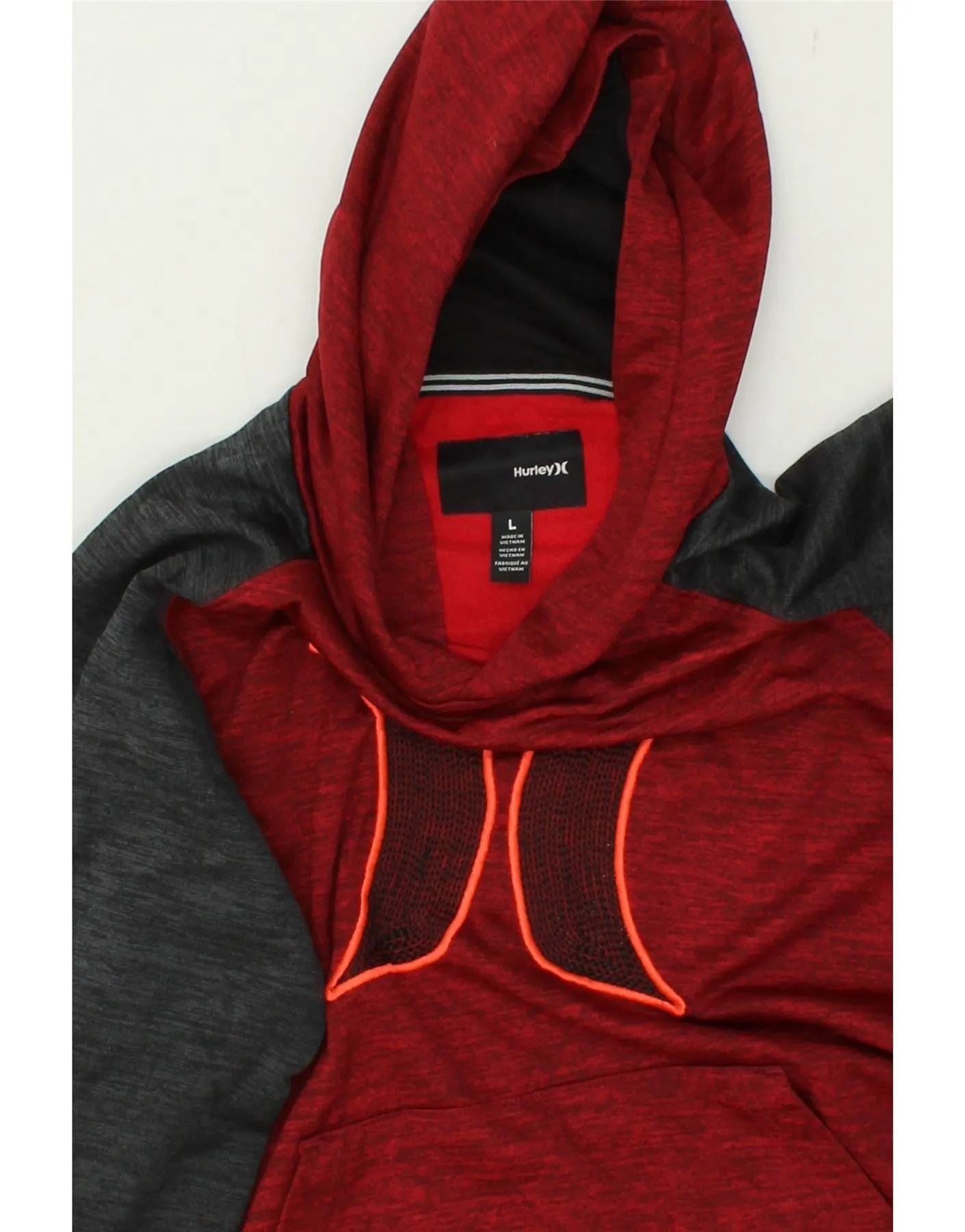 HURLEY Womens Graphic Hoodie Jumper UK 14 Large Maroon Colourblock