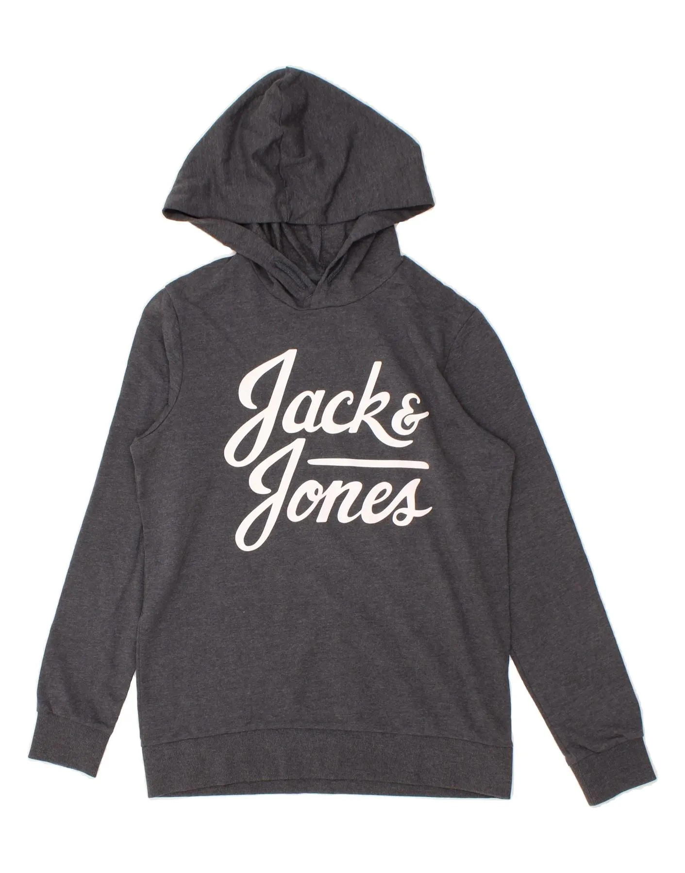 JACK & JONES Boys Graphic Hoodie Jumper 13-14 Years Grey Cotton