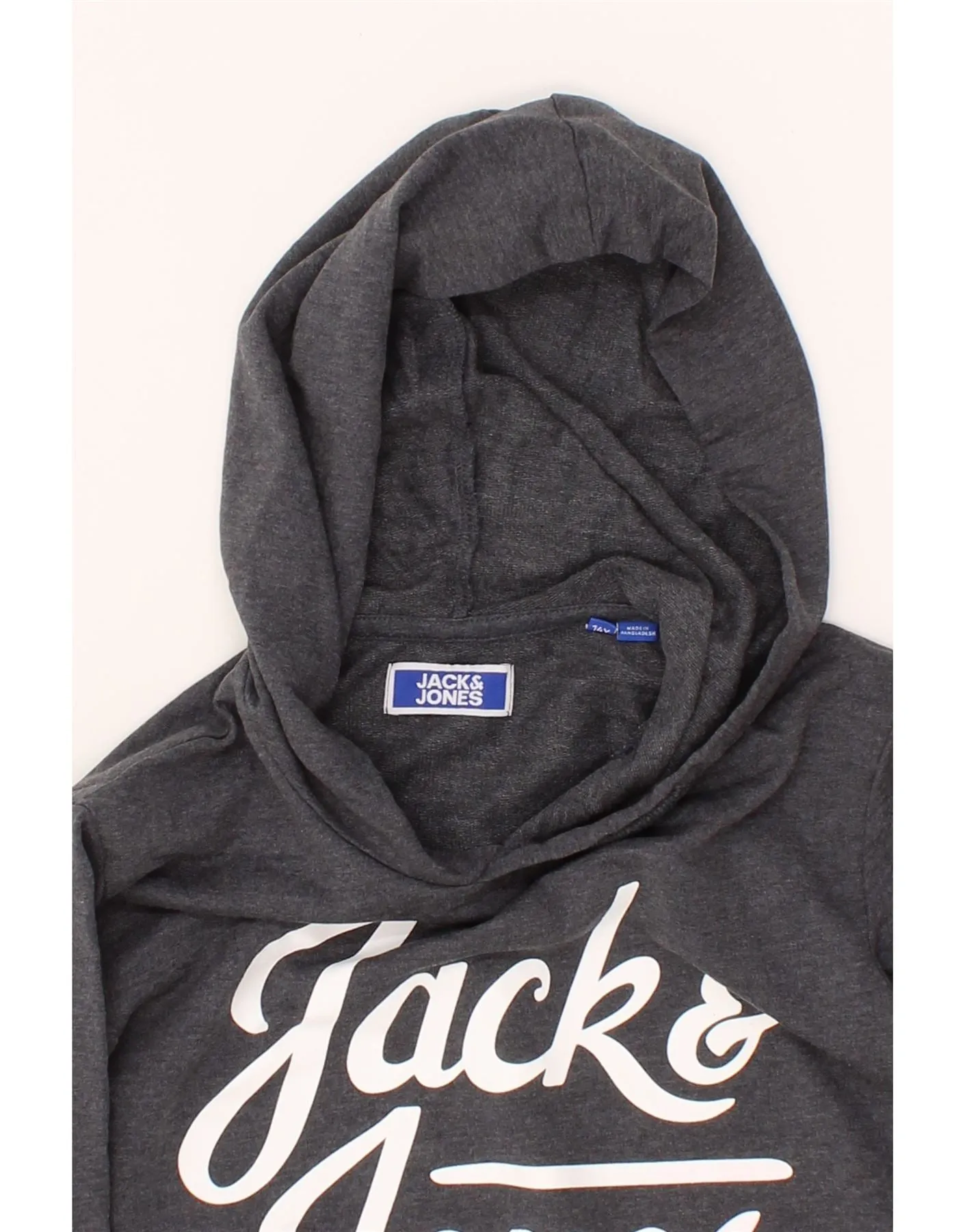 JACK & JONES Boys Graphic Hoodie Jumper 13-14 Years Grey Cotton