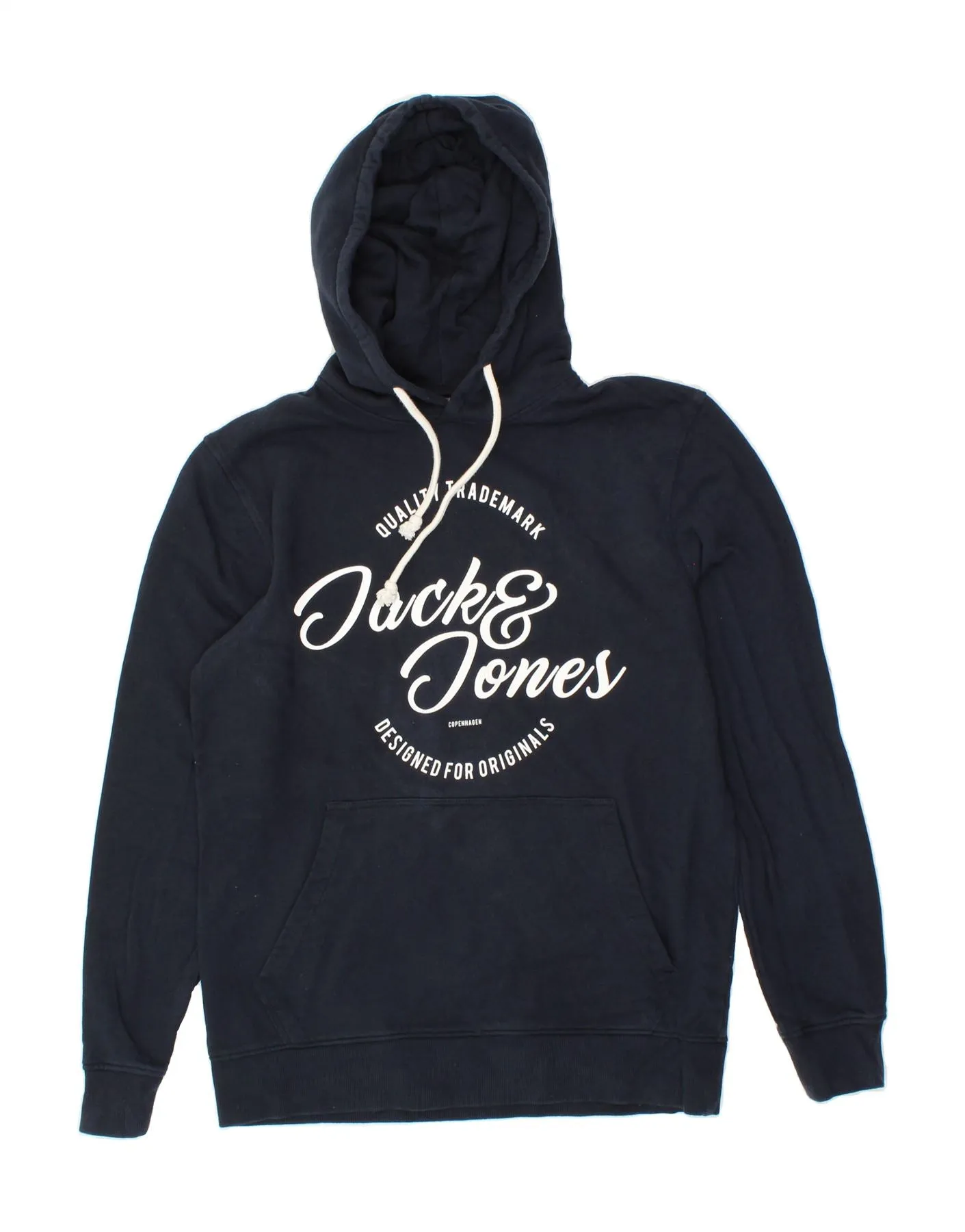 JACK & JONES Mens Graphic Hoodie Jumper Large Navy Blue Cotton