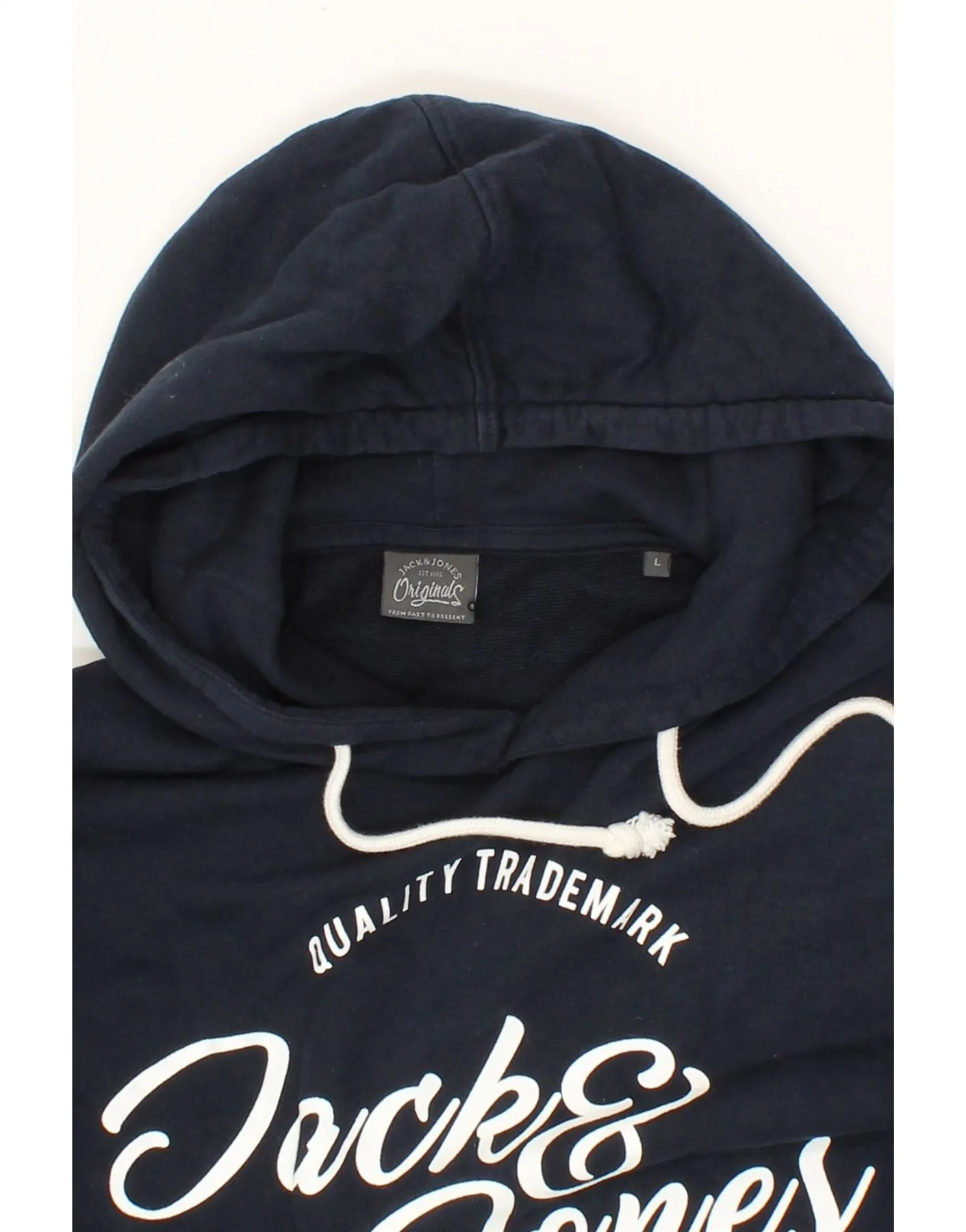 JACK & JONES Mens Graphic Hoodie Jumper Large Navy Blue Cotton