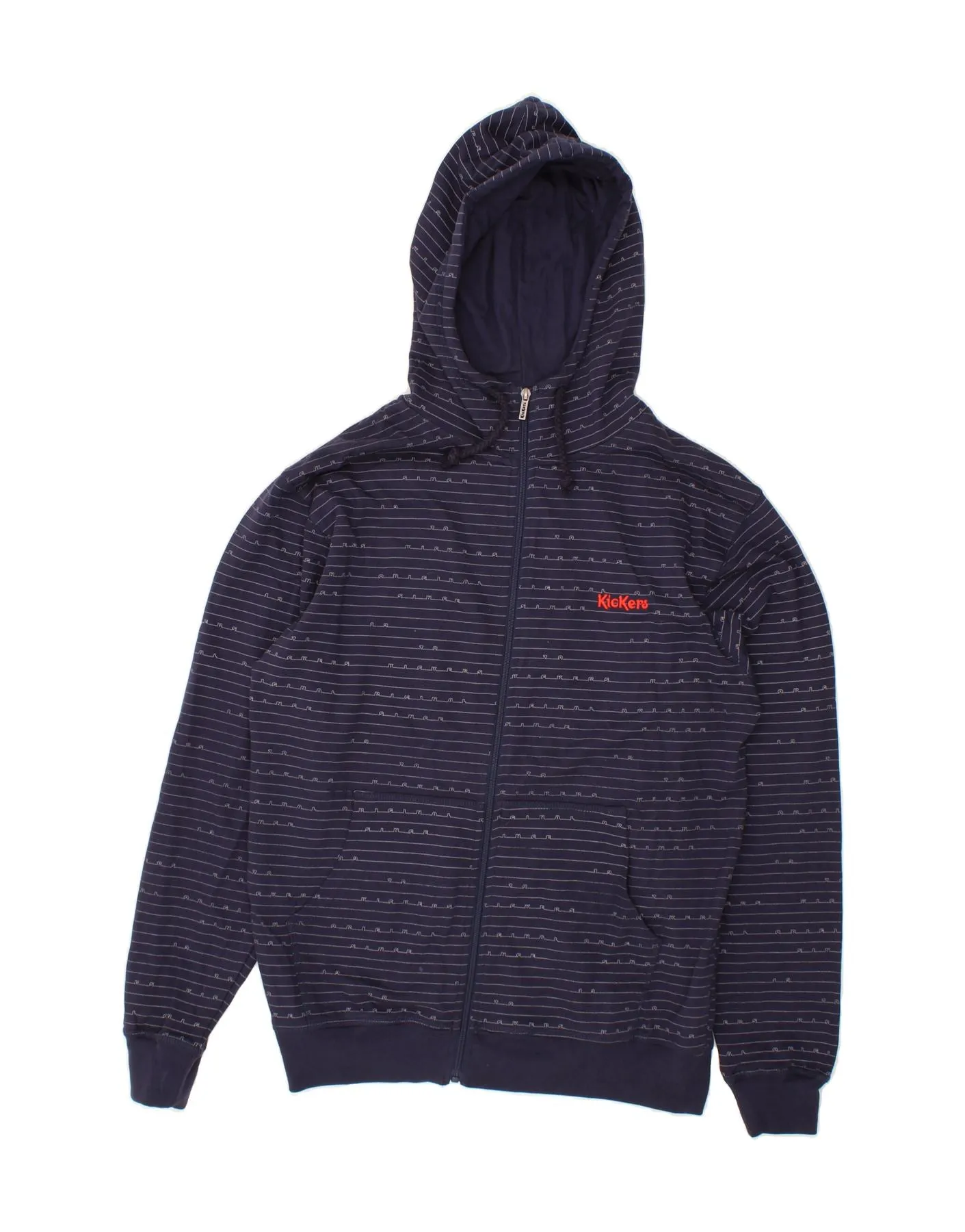 KICKERS Mens Graphic Zip Hoodie Sweater XL Navy Blue Striped Cotton