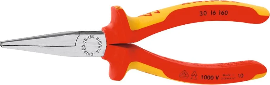 KNIPEX - Pinza a becchi lunghi, piatti, cromata isolata a norme VDE, Lunghezza complessiva: 160 mm