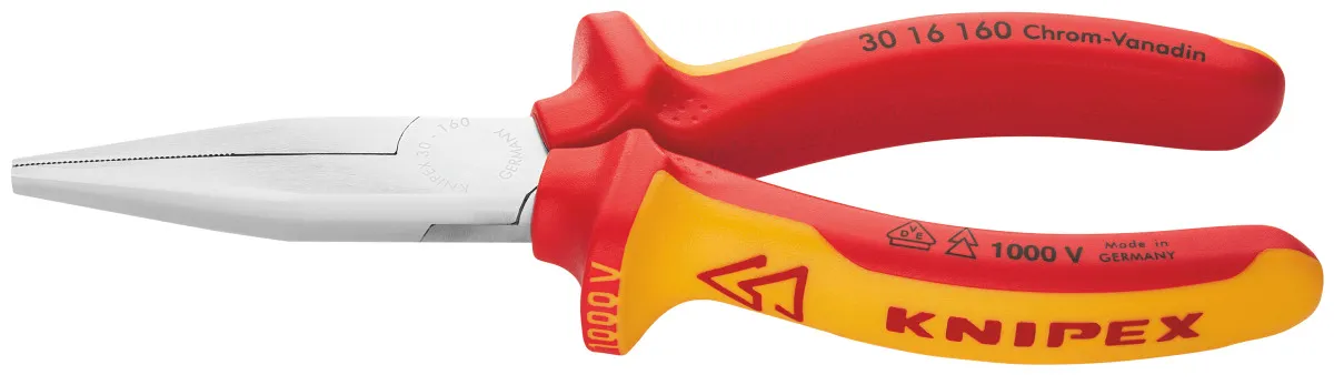 KNIPEX - Pinza a becchi lunghi, piatti, cromata isolata a norme VDE, Lunghezza complessiva: 160 mm