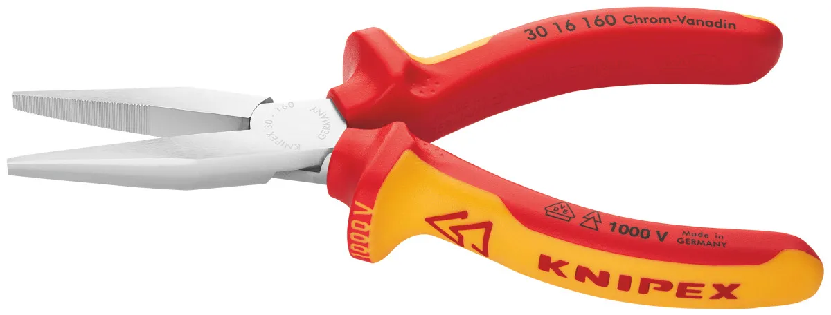 KNIPEX - Pinza a becchi lunghi, piatti, cromata isolata a norme VDE, Lunghezza complessiva: 160 mm