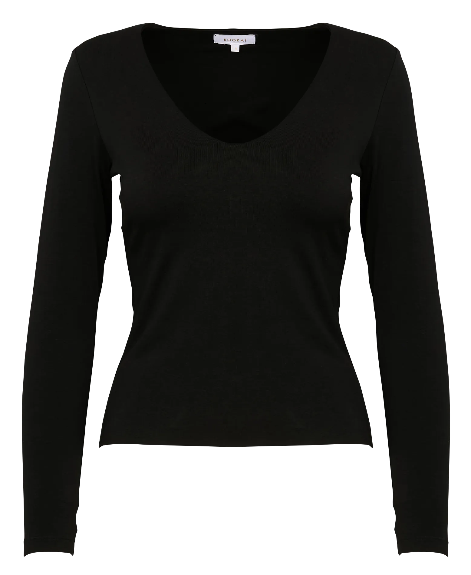  KOOKAI   MATHILDA - Maglietta aderente con scollo a V in cotone elasticizzato | Nero
