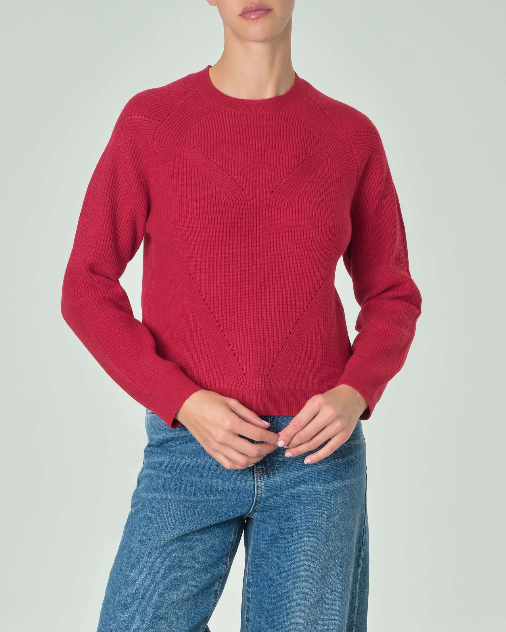 Maglia cropped color burro a lavorazione punto pannocchia con maniche raglan