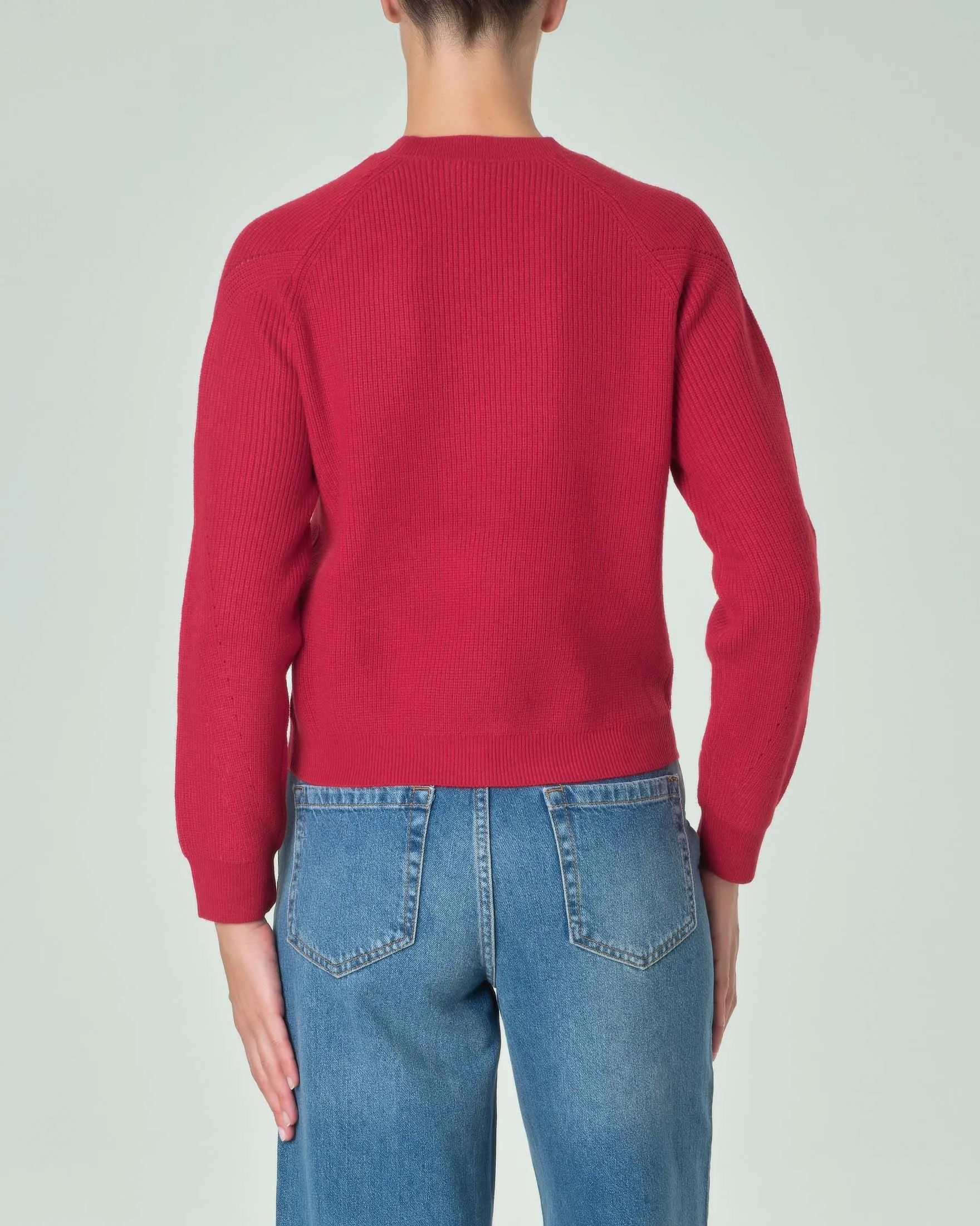 Maglia cropped color burro a lavorazione punto pannocchia con maniche raglan