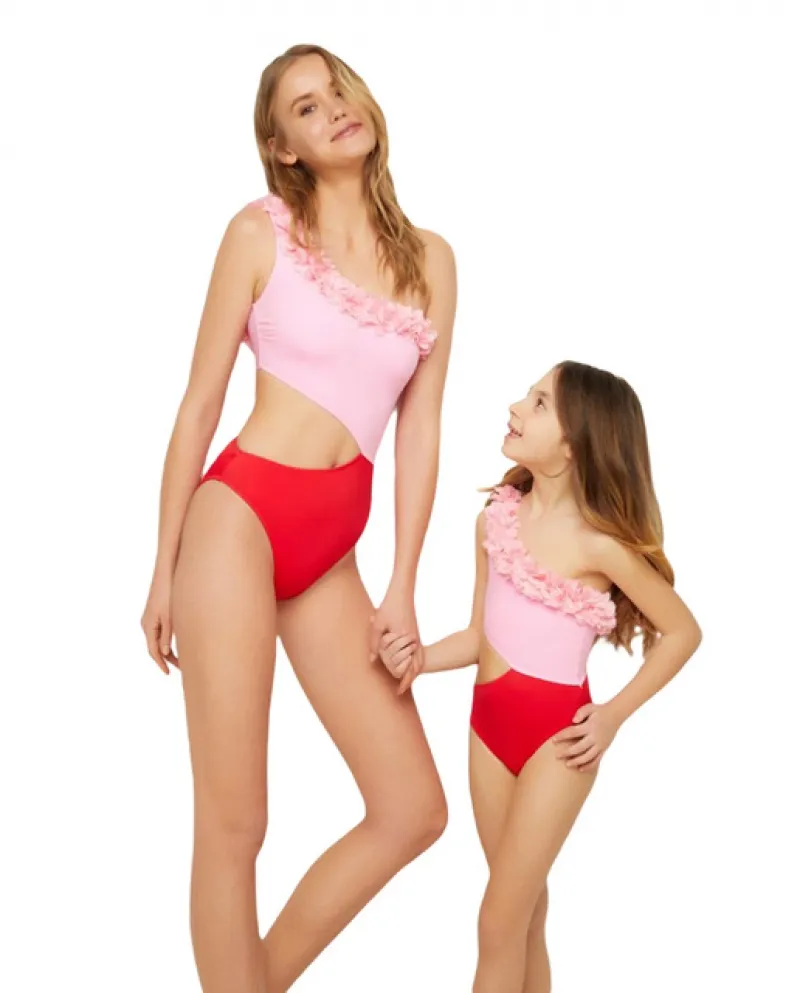 Mamma Figlia Nuoto Body Solid Nuoto Monospalla Pagliaccetto Con Increspature Genitore Bambino Senza Maniche Schienale Stretto Su