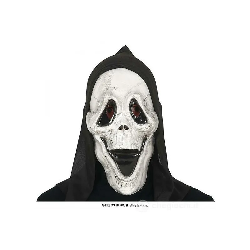 MASCHERA COPRIVISO TESCHIO CON CAPUCCIO NERO CAVALIERE OSCURO PER TRAVESTIMENTI DI HALLOWEEN CARNEVALE E SCENE HORROR