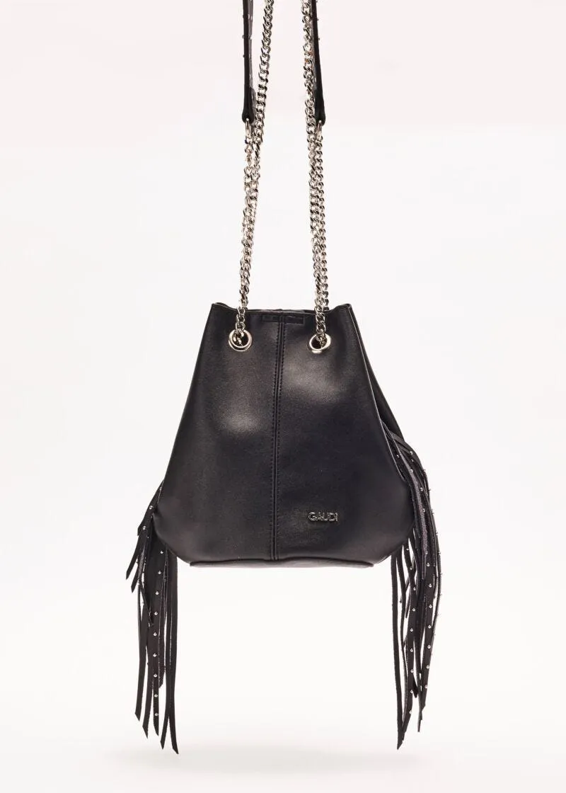 Mini bag effetto pelle con frange