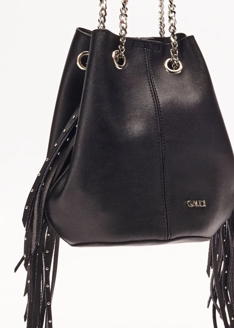 Mini bag effetto pelle con frange