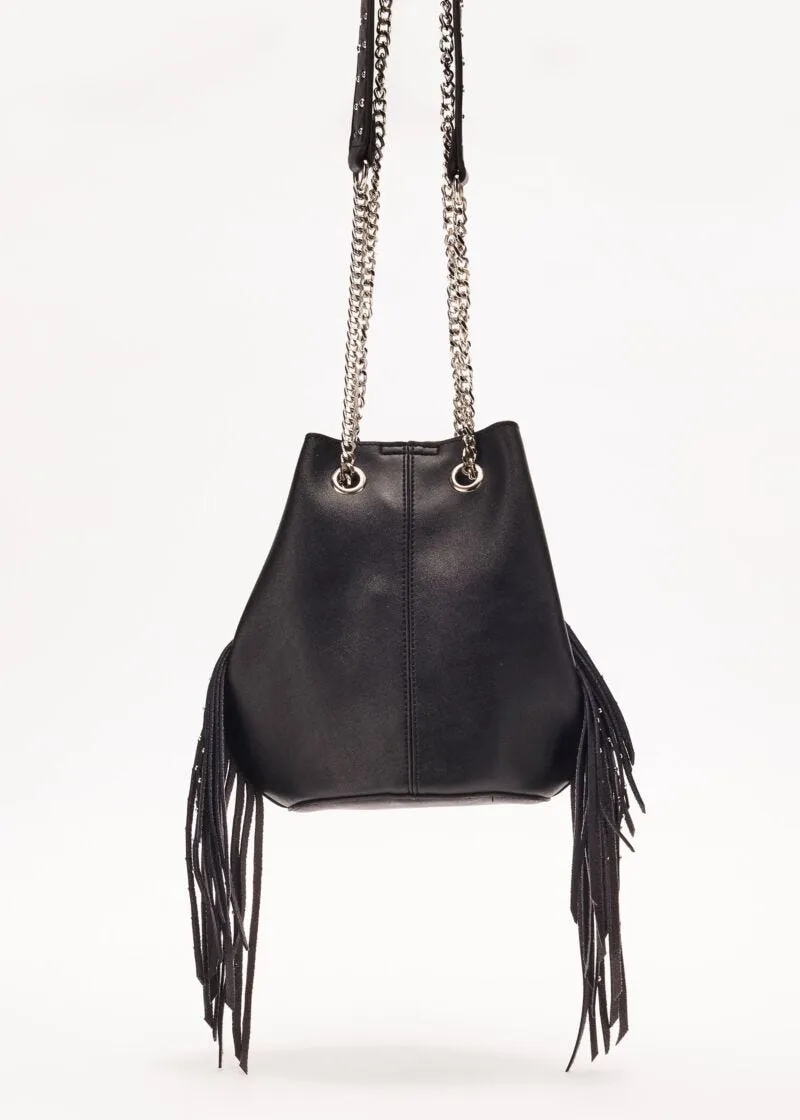Mini bag effetto pelle con frange