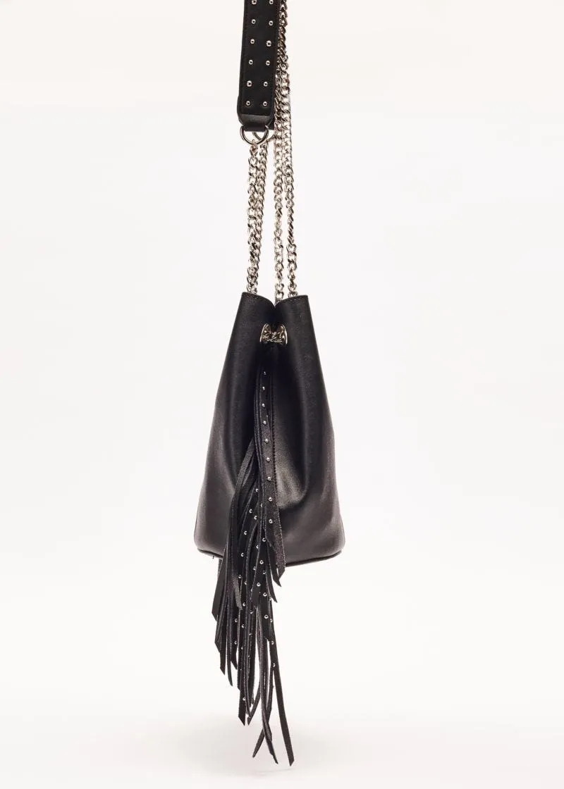 Mini bag effetto pelle con frange