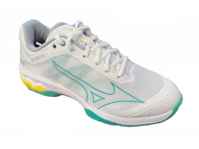 Mizuno Wave Exceed Light AC tennis shoe 61GA221923 white-turquoise-high visibility 