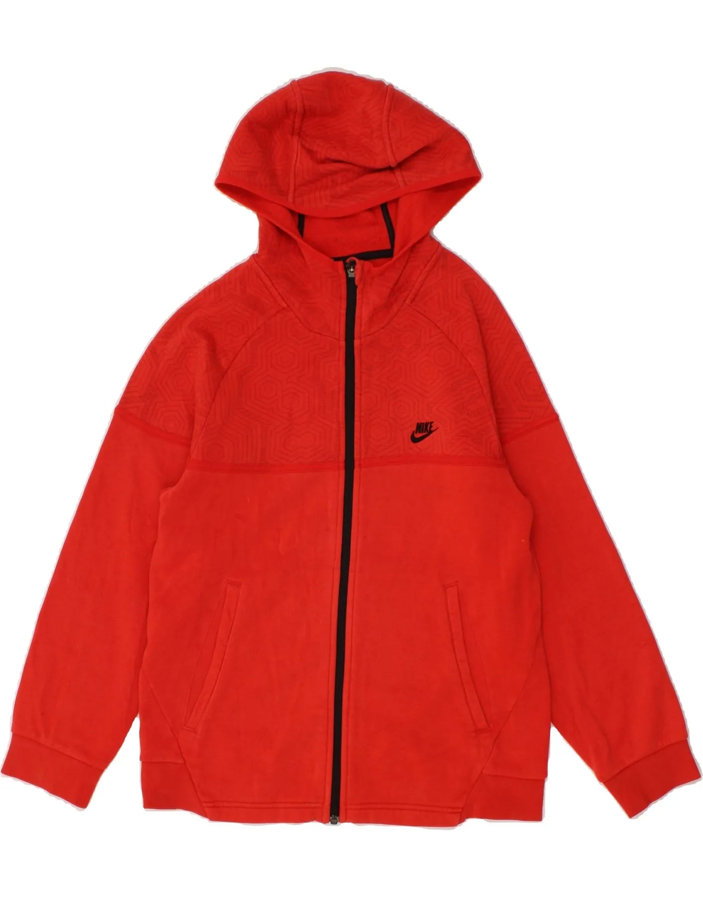 NIKE Boys Graphic Zip Hoodie Sweater 12-13 Years Large Red Geometric