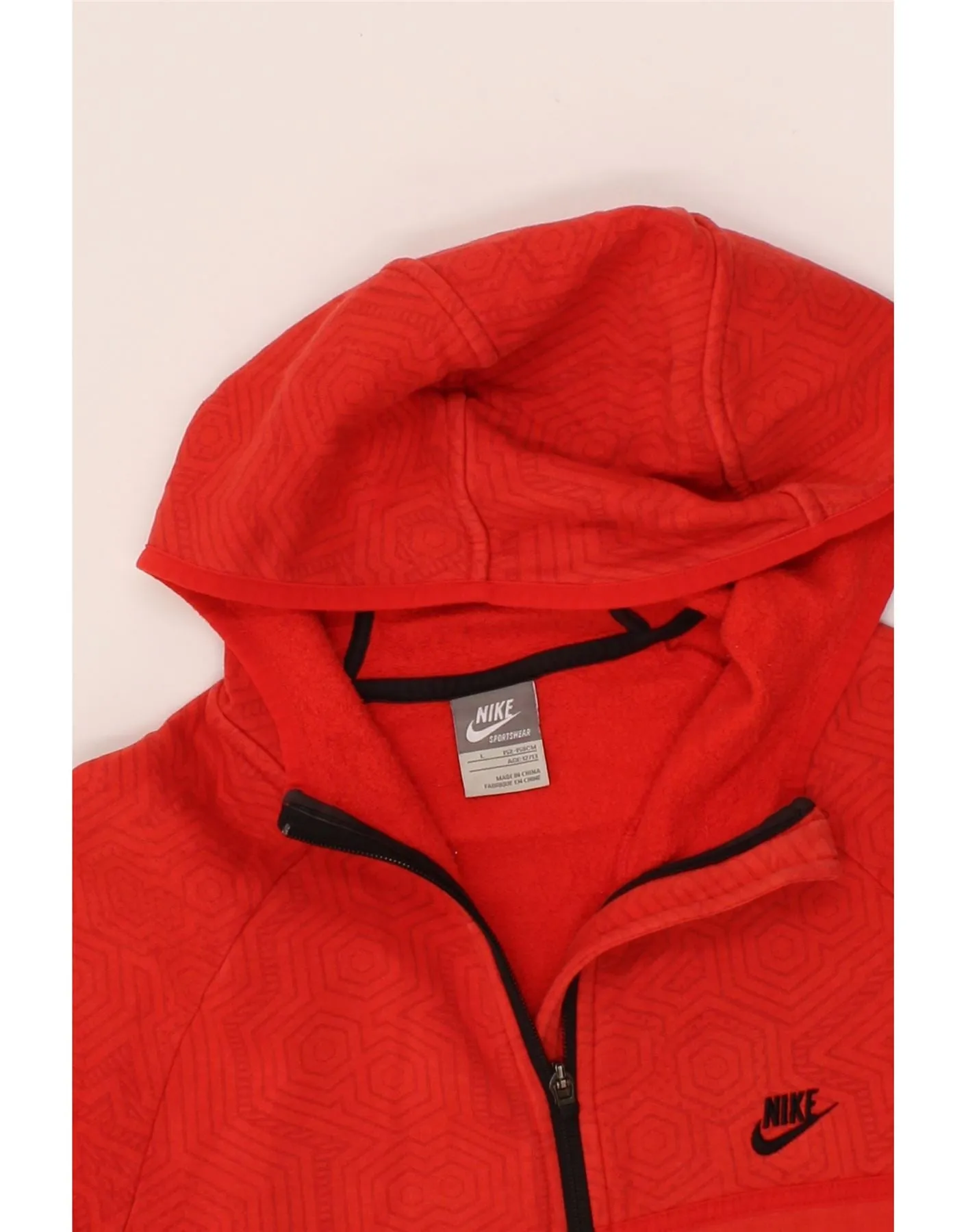 NIKE Boys Graphic Zip Hoodie Sweater 12-13 Years Large Red Geometric