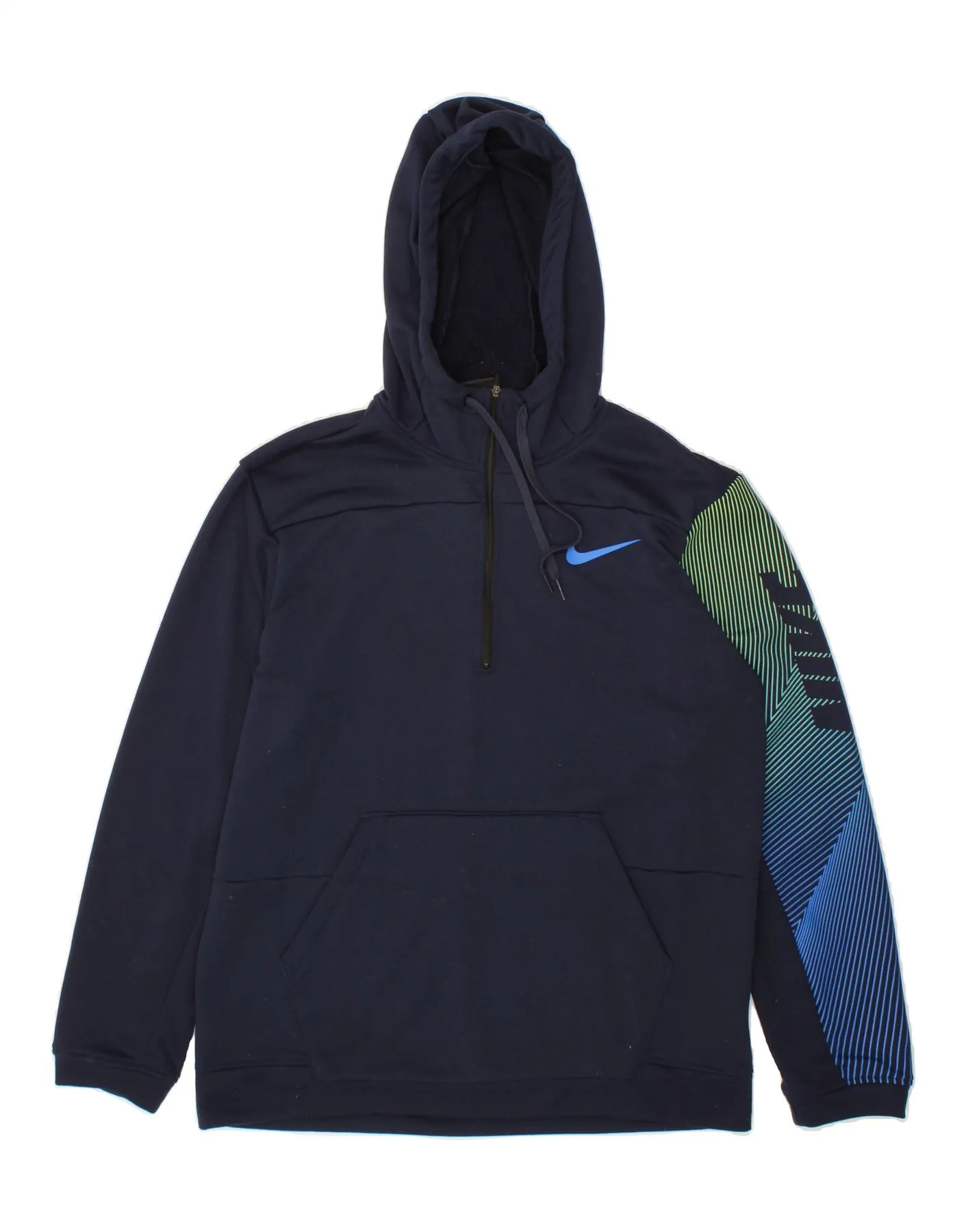 NIKE Mens Dri Fit Graphic Hoodie Jumper Medium Navy Blue Colourblock