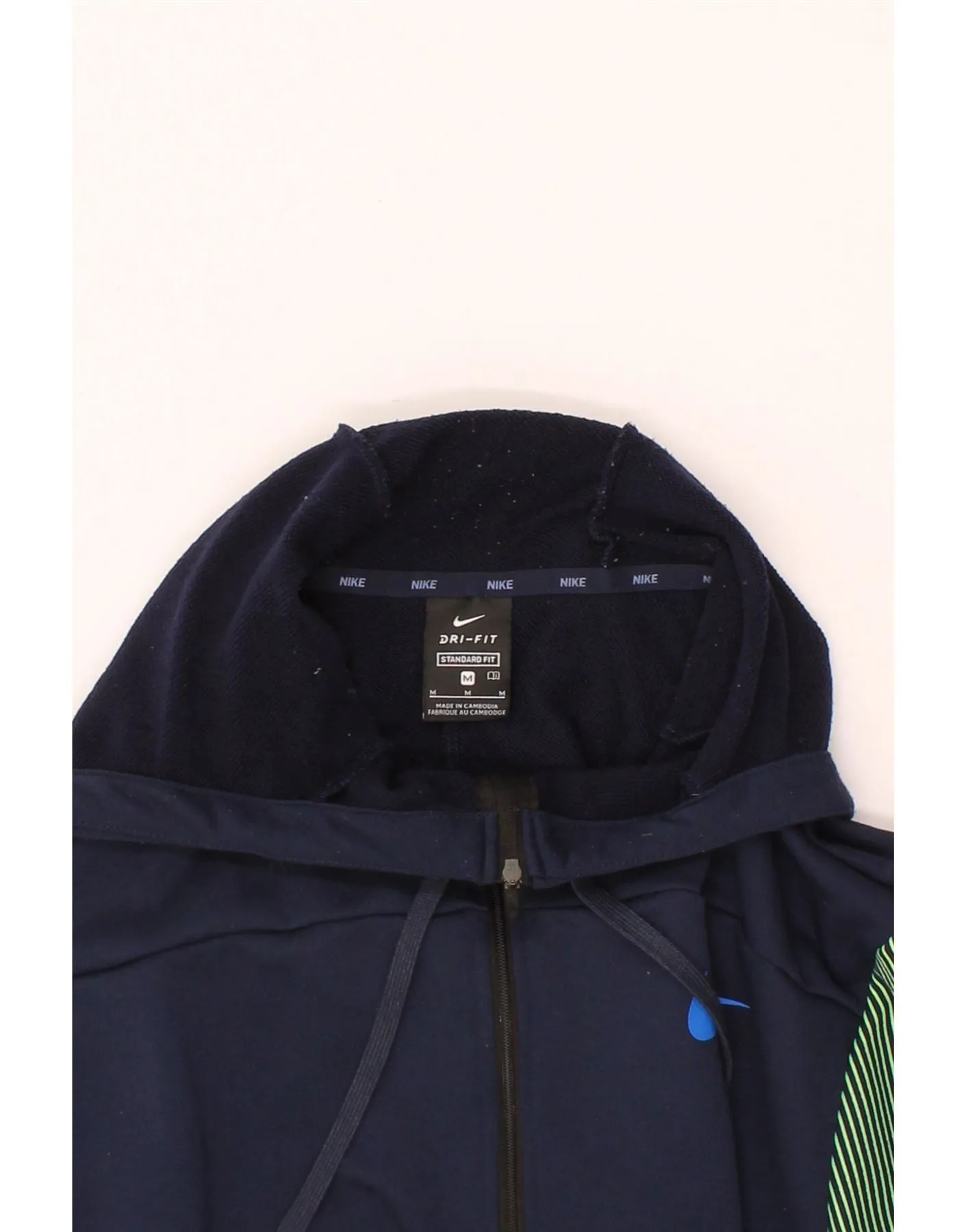 NIKE Mens Dri Fit Graphic Hoodie Jumper Medium Navy Blue Colourblock