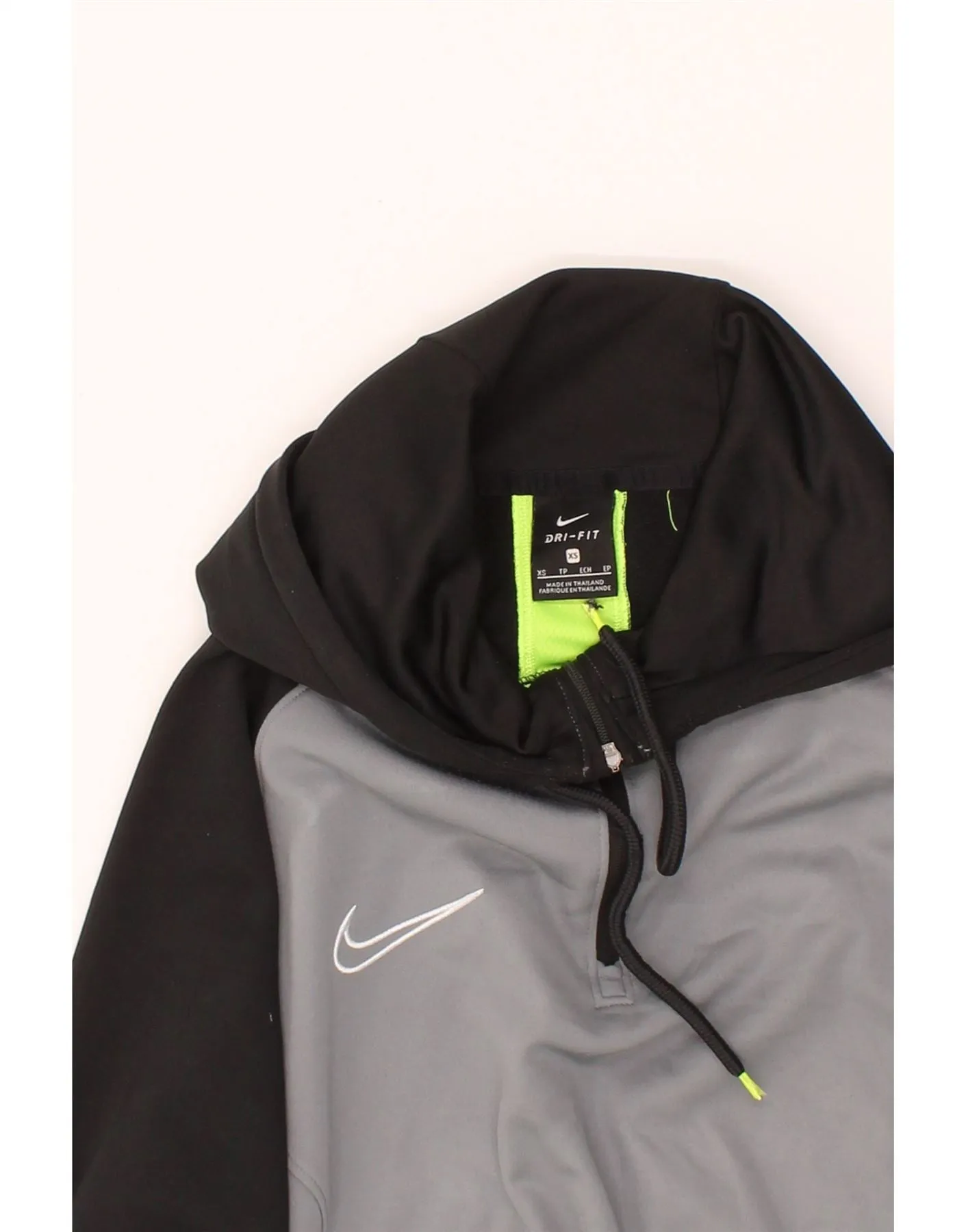 NIKE Mens Dri Fit Zip Neck Hoodie Jumper XS Grey Colourblock Polyester