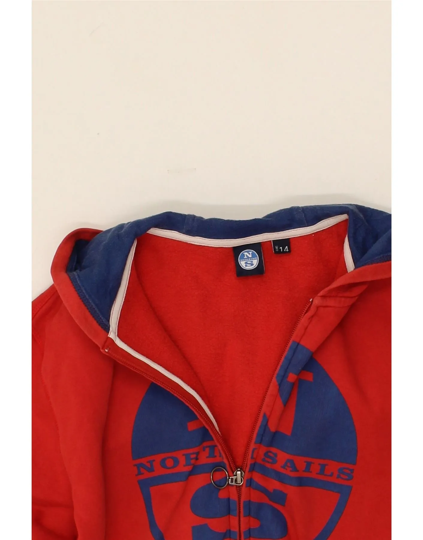 NORTH SAILS Boys Graphic Zip Hoodie Sweater 13-14 Years Red Cotton