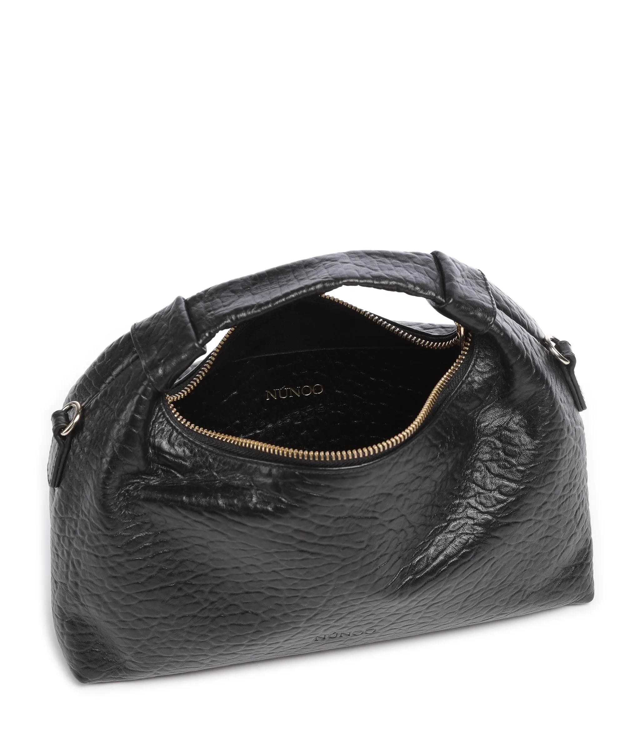  Núnoo New Zealand Dandy Borsa hobo pelle in rilievo nero  