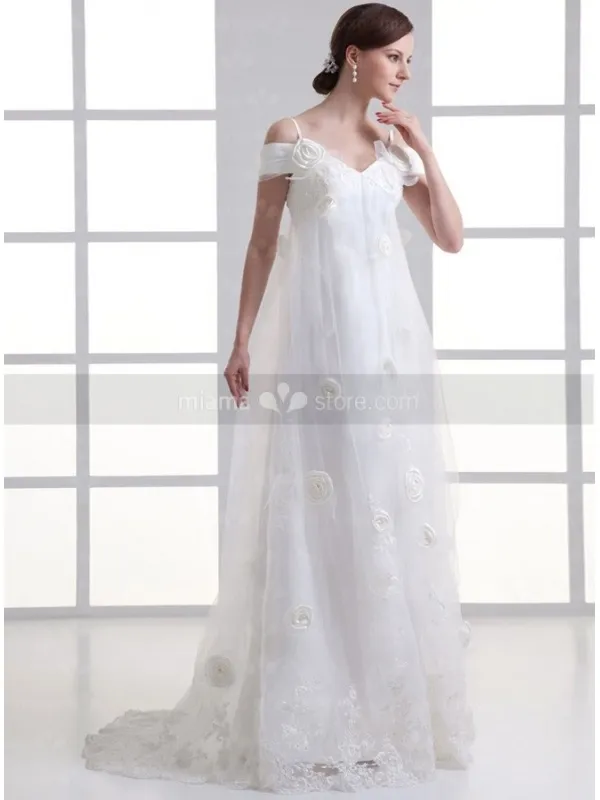 OLGA - A-line Spaghetti straps Off the shoulder V-neck Chapel train Tulle Wedding dress