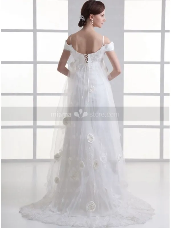 OLGA - A-line Spaghetti straps Off the shoulder V-neck Chapel train Tulle Wedding dress