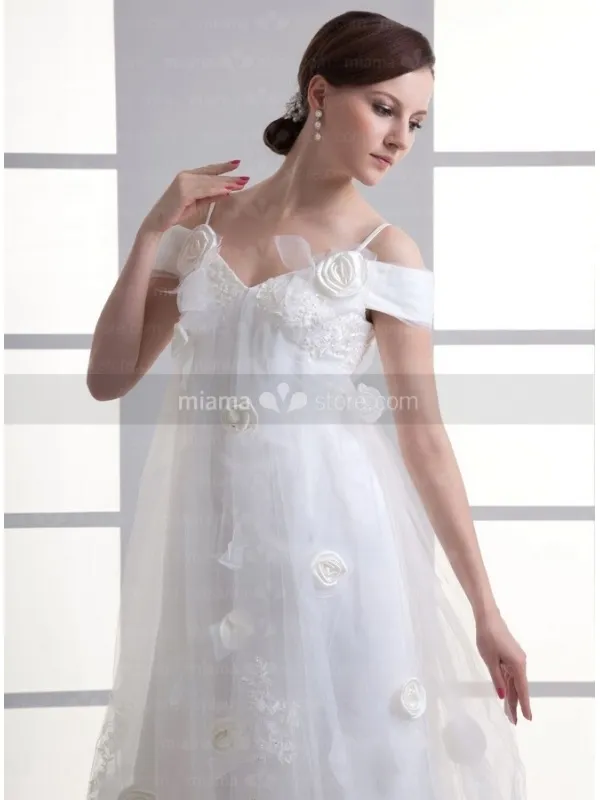 OLGA - A-line Spaghetti straps Off the shoulder V-neck Chapel train Tulle Wedding dress