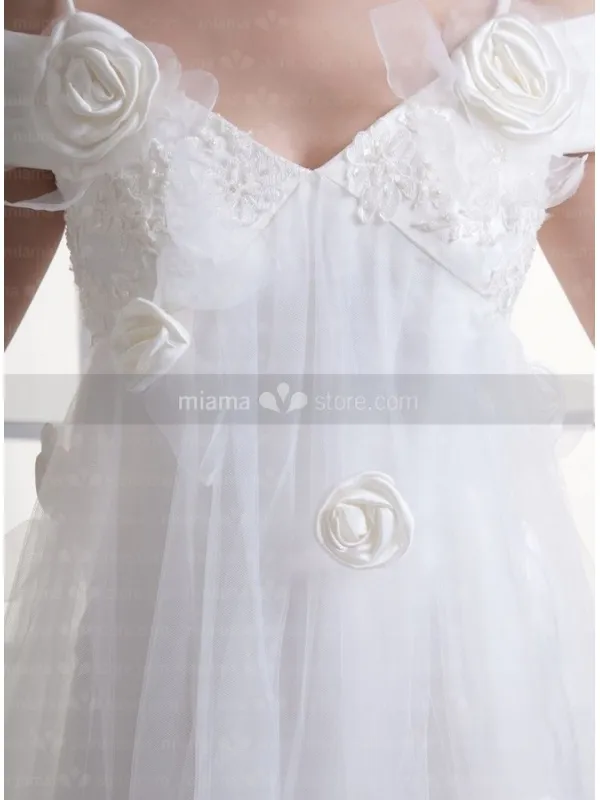 OLGA - A-line Spaghetti straps Off the shoulder V-neck Chapel train Tulle Wedding dress