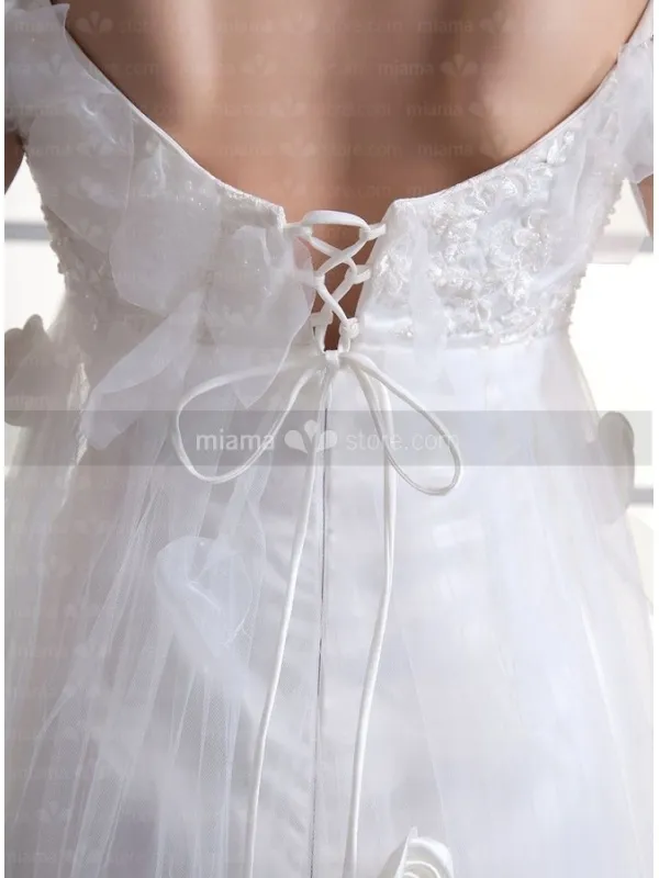 OLGA - A-line Spaghetti straps Off the shoulder V-neck Chapel train Tulle Wedding dress