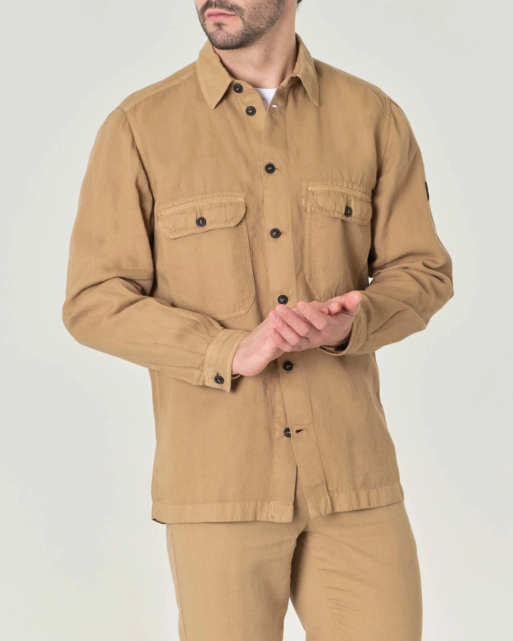 Overshirt color sabbia in misto lino e cotone