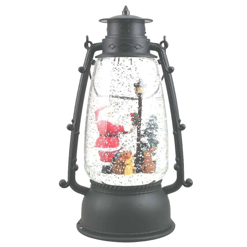 PALLA DI NEVE SCENA DI NATALE CARILLON SUONO E LUCI LANTERNA NERA ANTICATO 25X15X11CM TOP QUALITY CON SCATOLA
