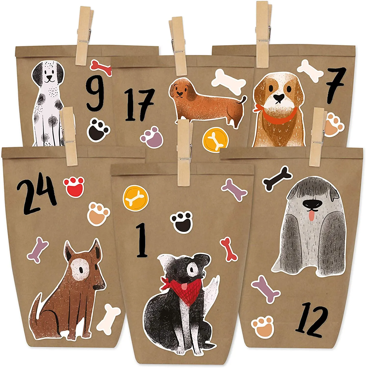 PaPIerDraCHeN DIY Calendario dell'avvento Set di Carta Kraft - Pinguini da attaccare - con 24 Sacchetti di Carta Marrone da riem