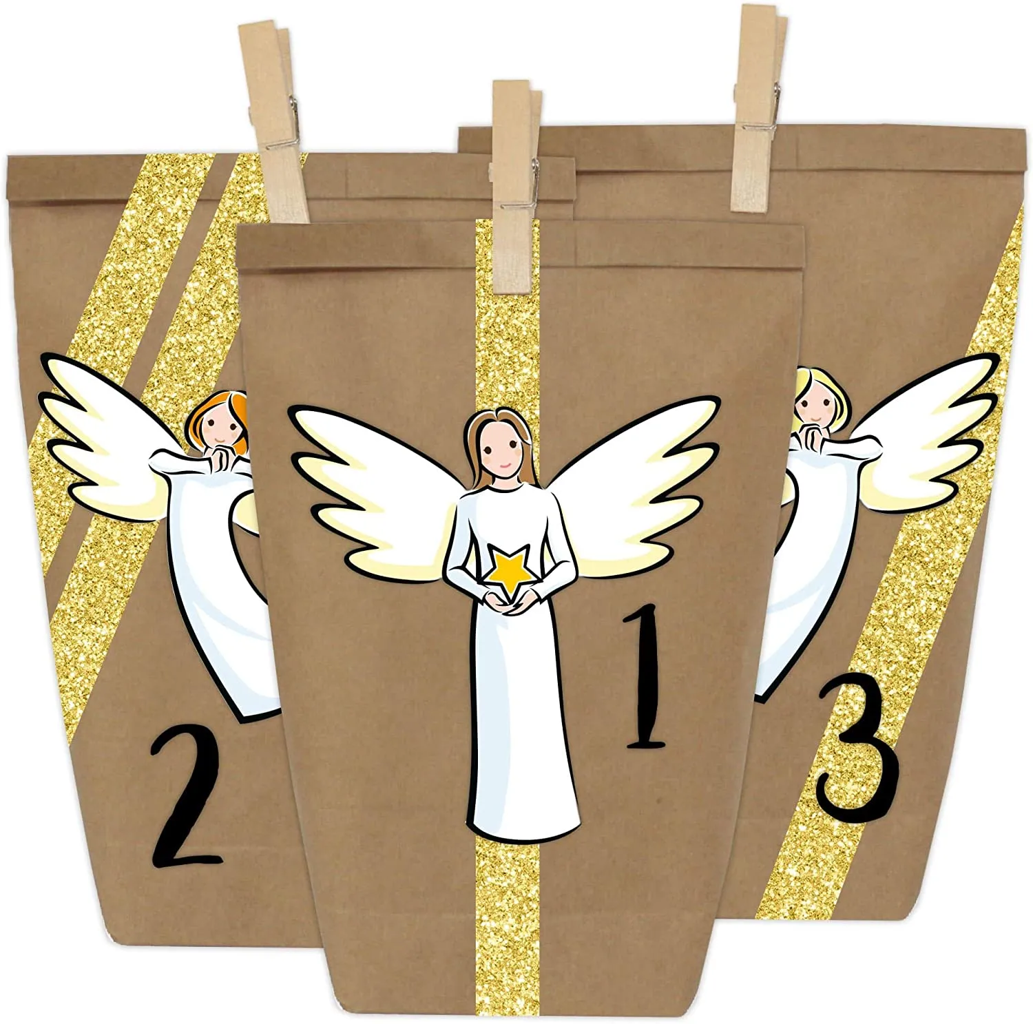 PaPIerDraCHeN DIY Calendario dell'avvento Set di Carta Kraft - Pinguini da attaccare - con 24 Sacchetti di Carta Marrone da riem