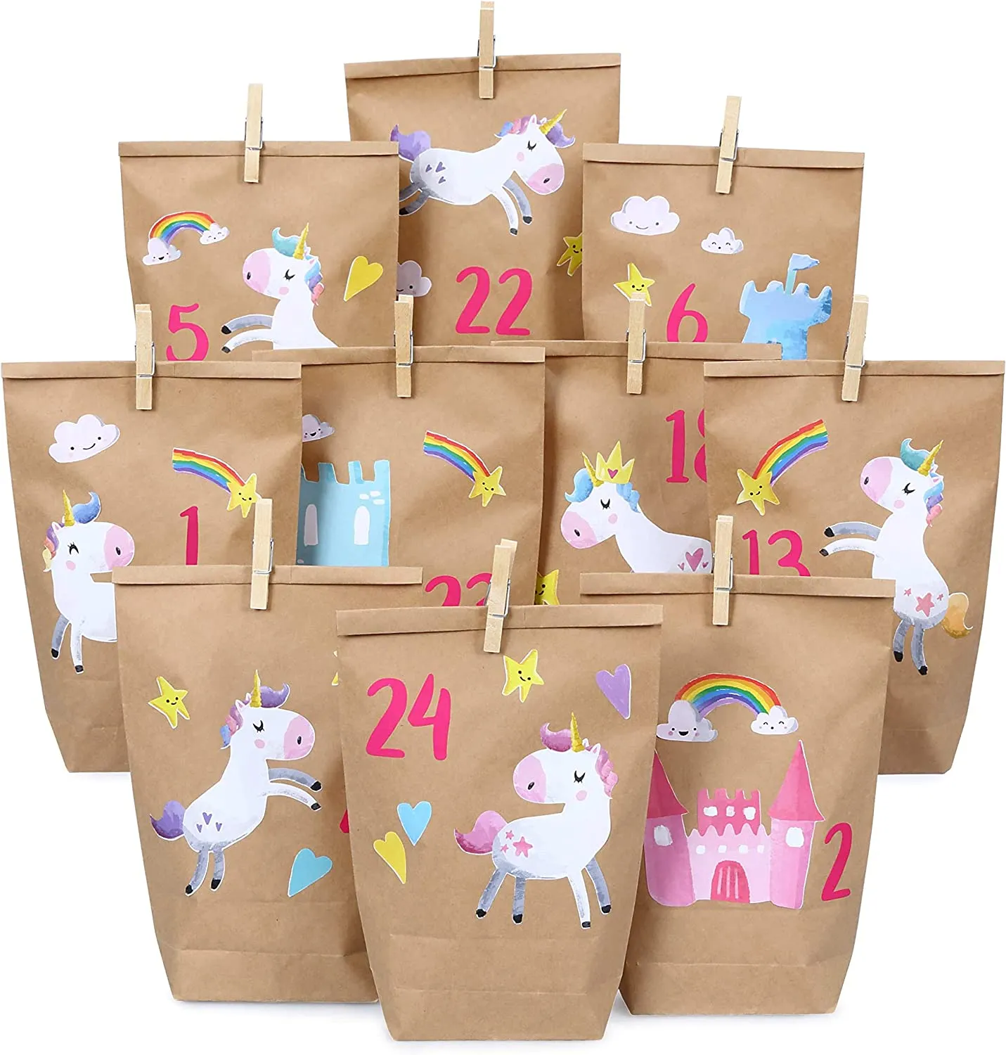 PaPIerDraCHeN DIY Calendario dell'avvento Set di Carta Kraft - Pinguini da attaccare - con 24 Sacchetti di Carta Marrone da riem
