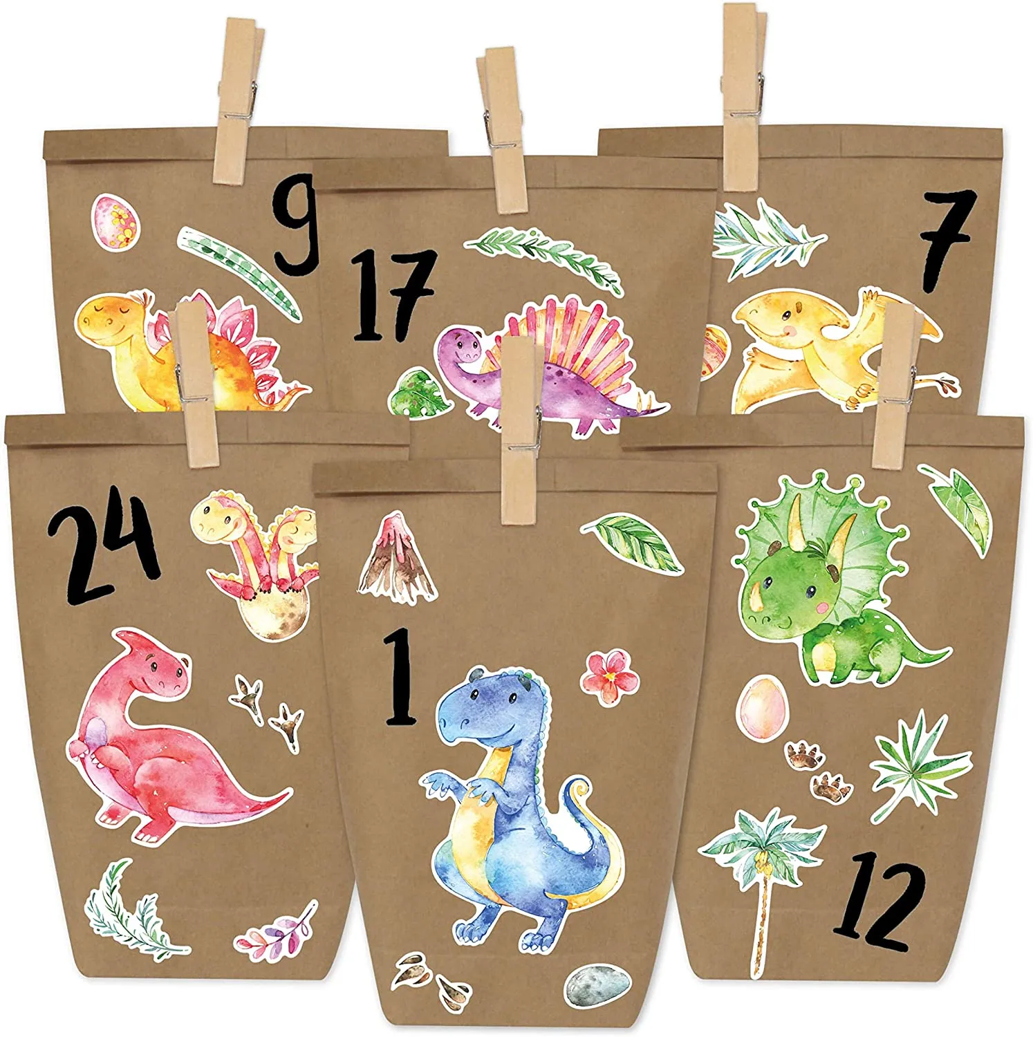 PaPIerDraCHeN DIY Calendario dell'avvento Set di Carta Kraft - Pinguini da attaccare - con 24 Sacchetti di Carta Marrone da riem