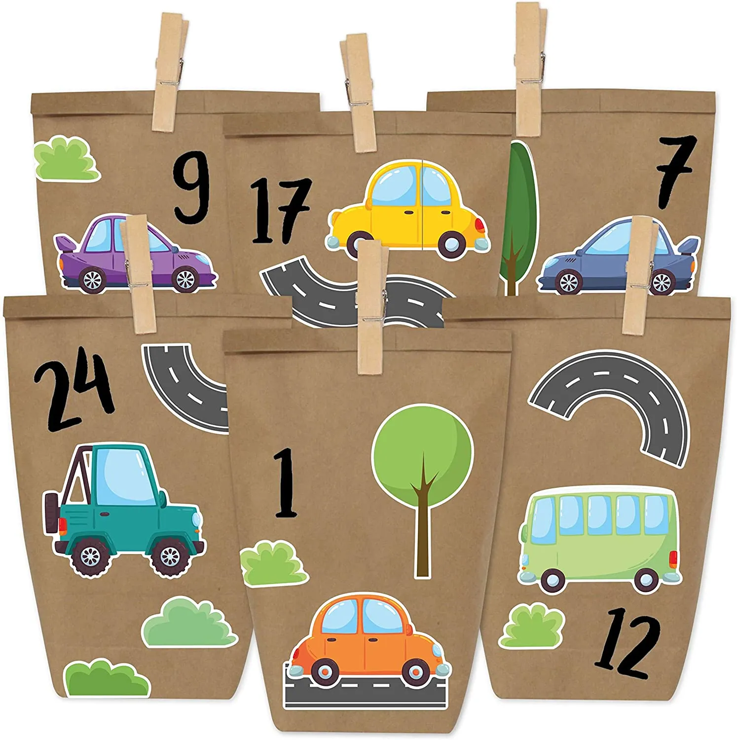 PaPIerDraCHeN DIY Calendario dell'avvento Set di Carta Kraft - Pinguini da attaccare - con 24 Sacchetti di Carta Marrone da riem